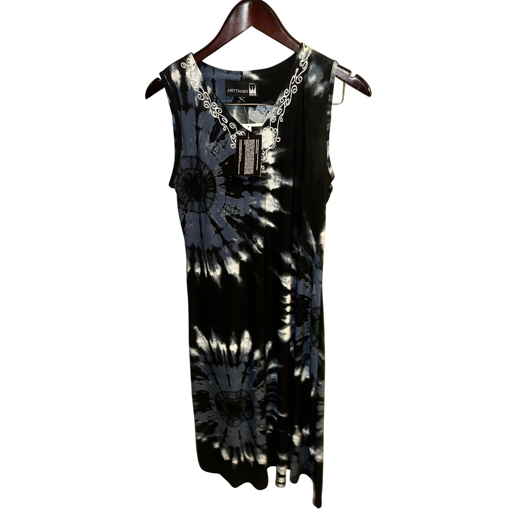 ANTTHONY Womens Sleeveless Tie Dye Dress with‎ Embellished Neckline
